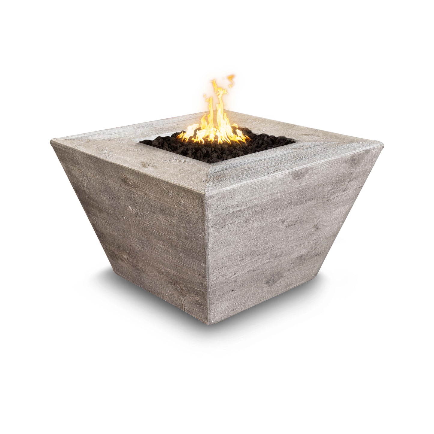 Plymouth Square Wood Grain Concrete Fire Pit by The Outdoor Plus - Free Cover Included