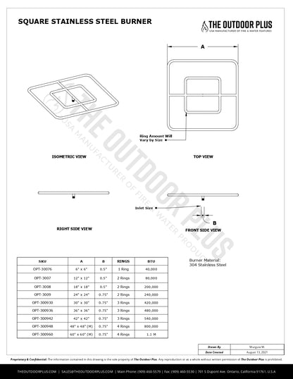 The Outdoor Plus - Square Stainless Steel Burner