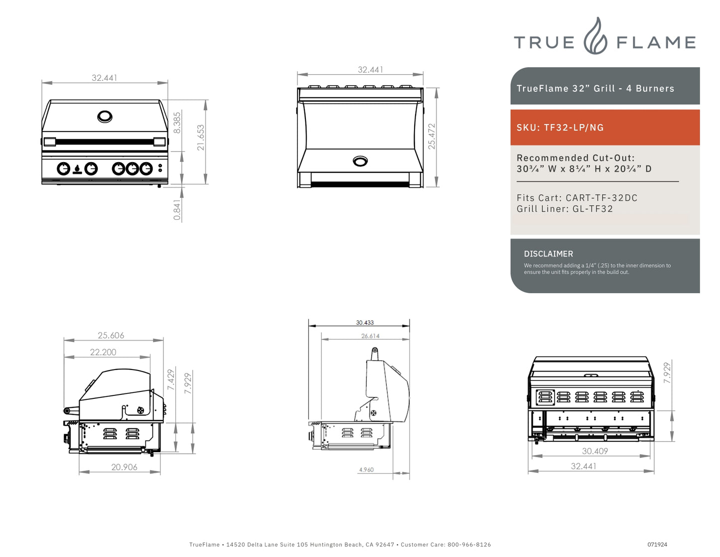 TrueFlame - 4 Burner Gas Grill - 32"