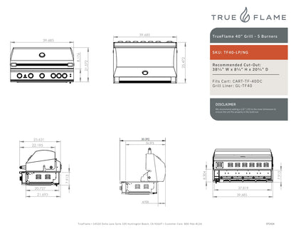 TrueFlame - 5 Burner Gas Grill - 40"