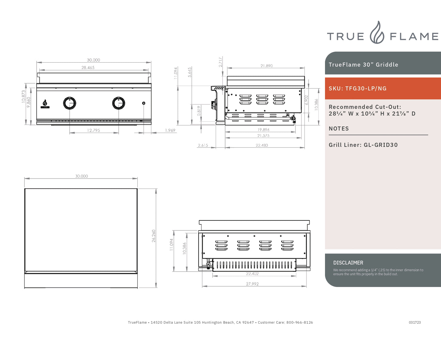 TrueFlame - Griddle Grill -  30"