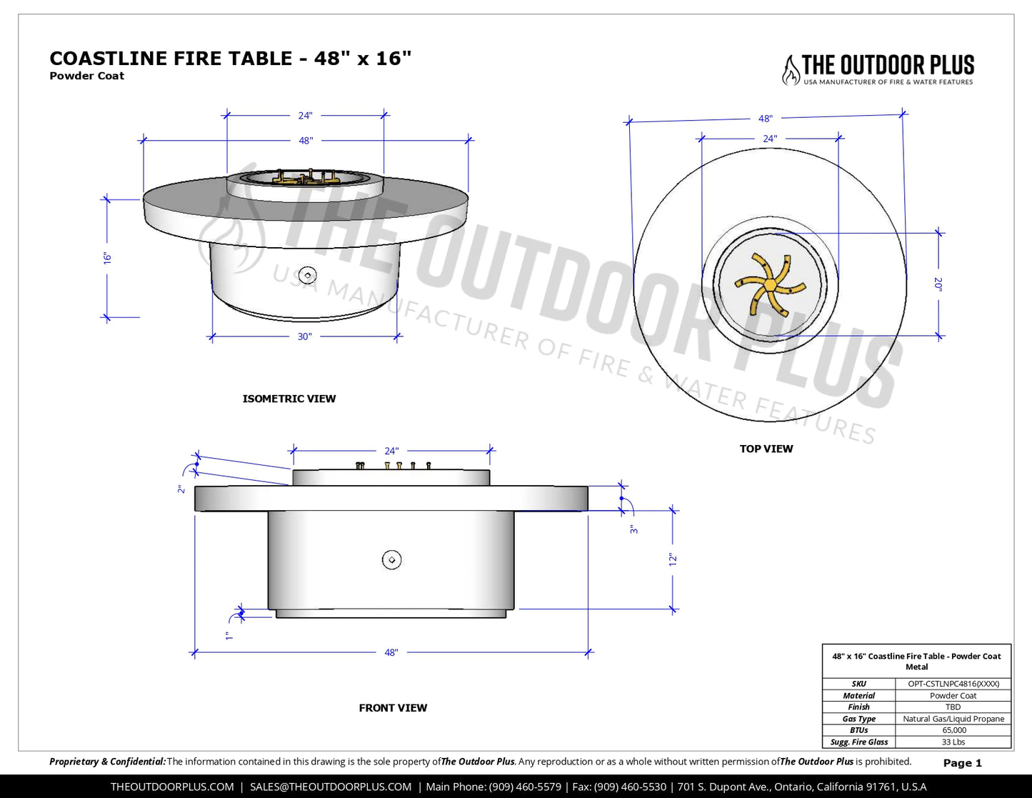 Coastline Fire Table by The Outdoor Plus - Free Cover Included