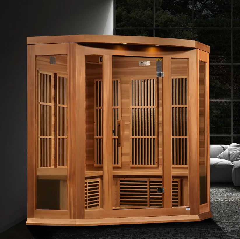 Maxxus 3-Person Corner Near Zero EMF (Under 2MG) FAR Infrared Sauna (Canadian Red Cedar)