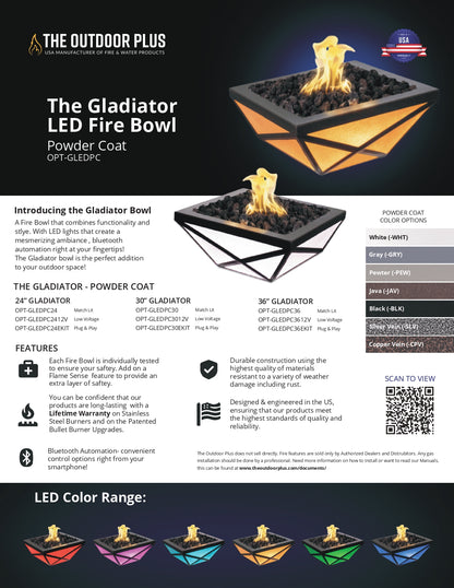 The Outdoor Plus Gladiator Led Fire Bowl Metal Powder Coat - Free Cover