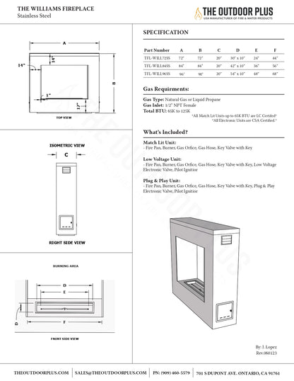 The Outdoor Plus Williams Outdoor Fireplace with Scupper - RTF (Ready to Finish)