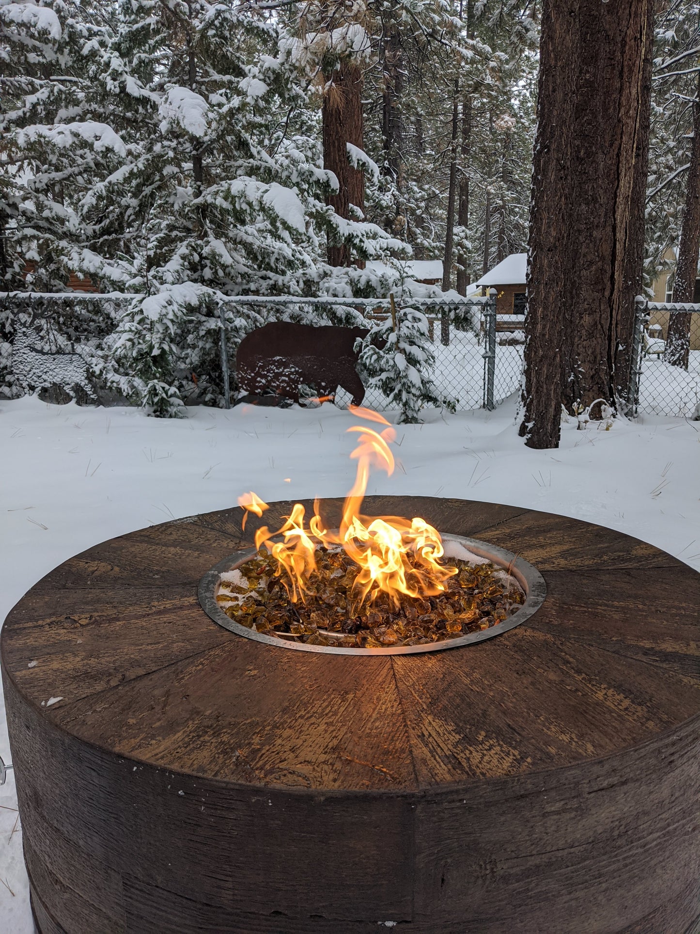 The Outdoor Plus Sequoia Wood Grain Concrete Fire Pit + Free Cover