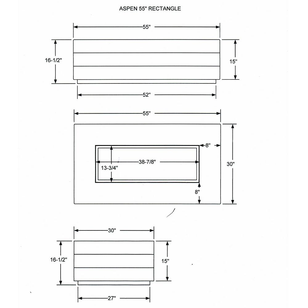 Aspen Rectangle Fire Pit - Electronic Ignition 55" - Free Cover