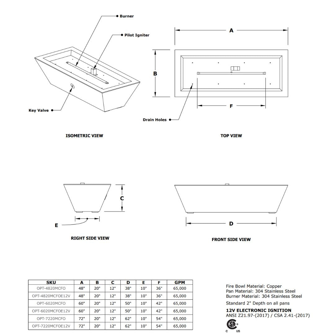 Linear Maya Hammered Copper Fire Bowl by The Outdoor Plus - Free Cover Included