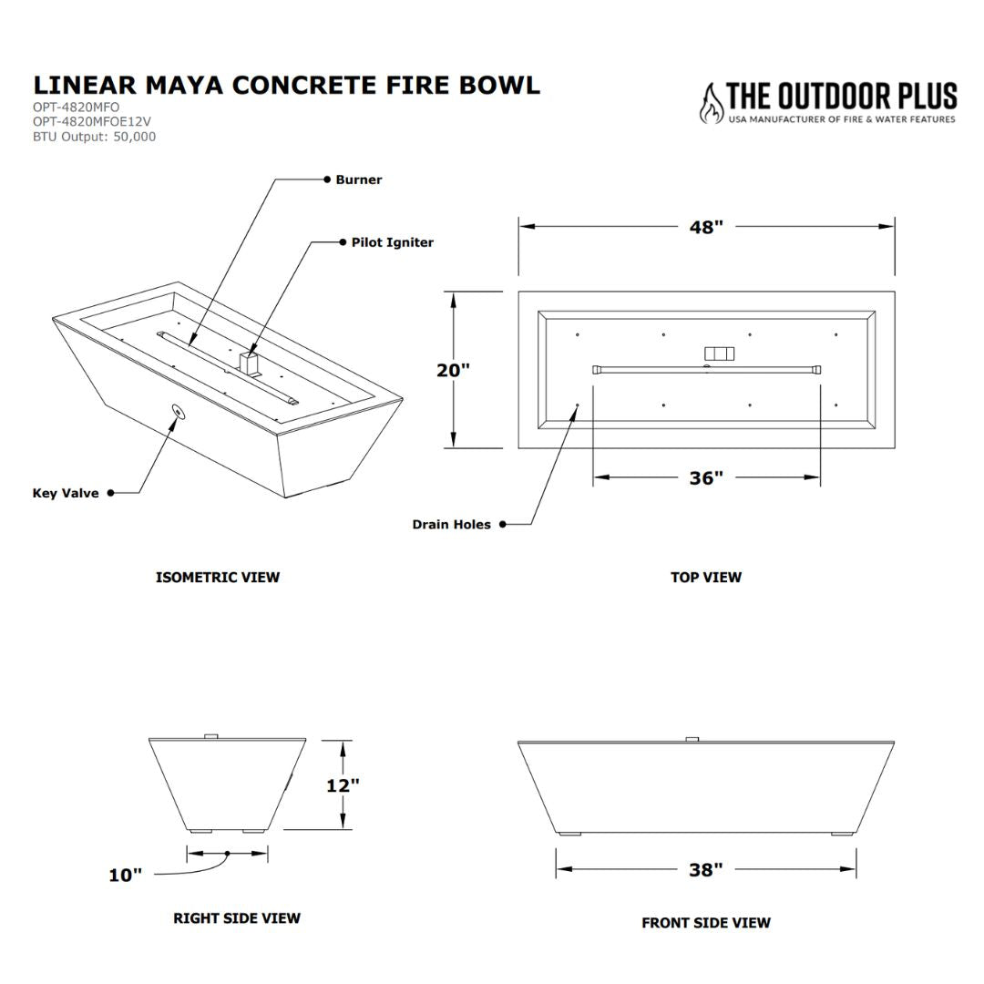 Linear Maya Concrete Fire Bowl by The Outdoor Plus - Free Cover Included