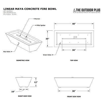 Linear Maya Concrete Fire Bowl by The Outdoor Plus - Free Cover Included