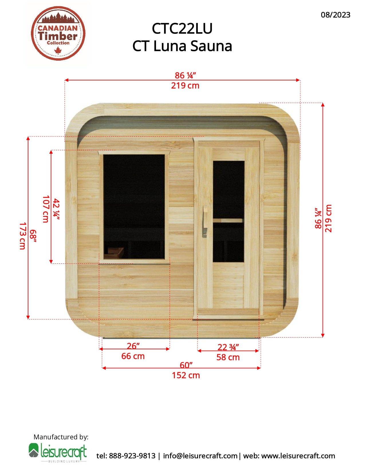 Dundalk Leisurecraft Luna Outdoor Sauna (2-4 people) - Electric Heated