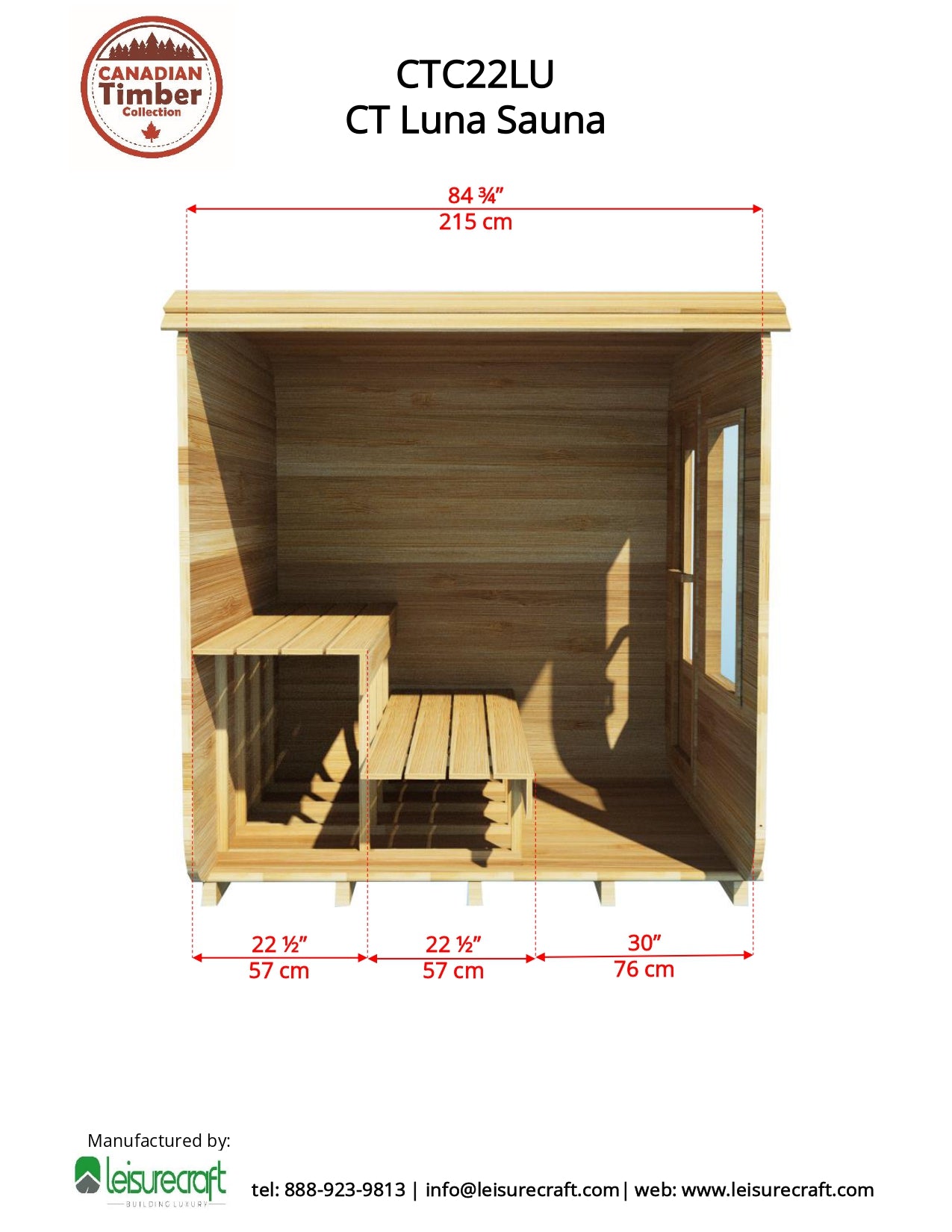 Dundalk Leisurecraft Luna Outdoor Sauna (2-4 people) - Electric Heated