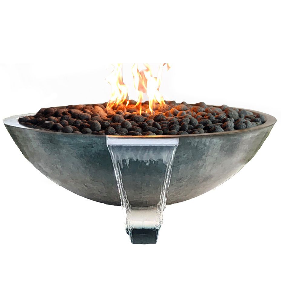 Round Zen Style GFRC Fire & Water Bowl with Electronic Ignition - Free Cover