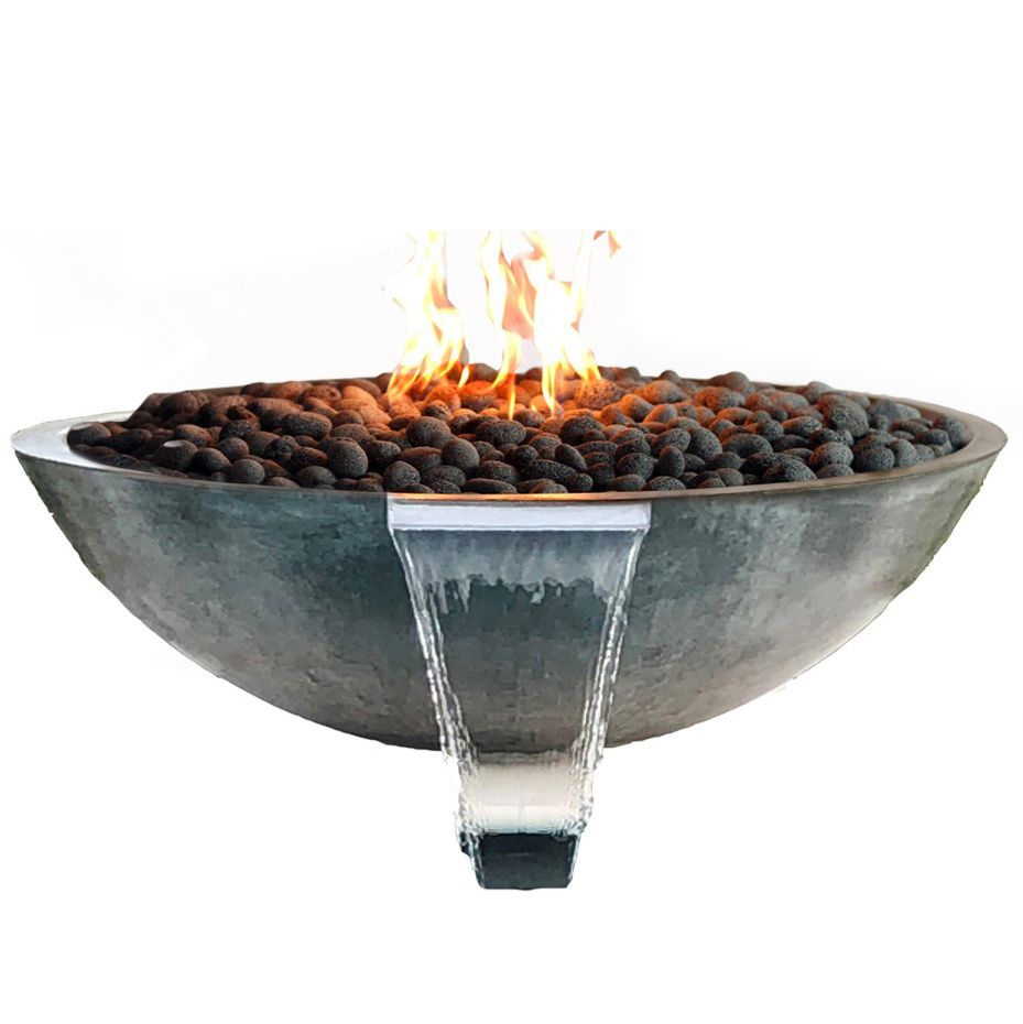 Zen Style Round Fire & Water Bowl GFRC with Match Lit - Free Cover