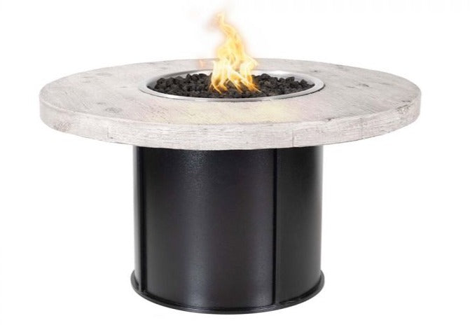 The Outdoor Plus Fresno Wood Grain Concrete and Steel Fire Table + Free Cover