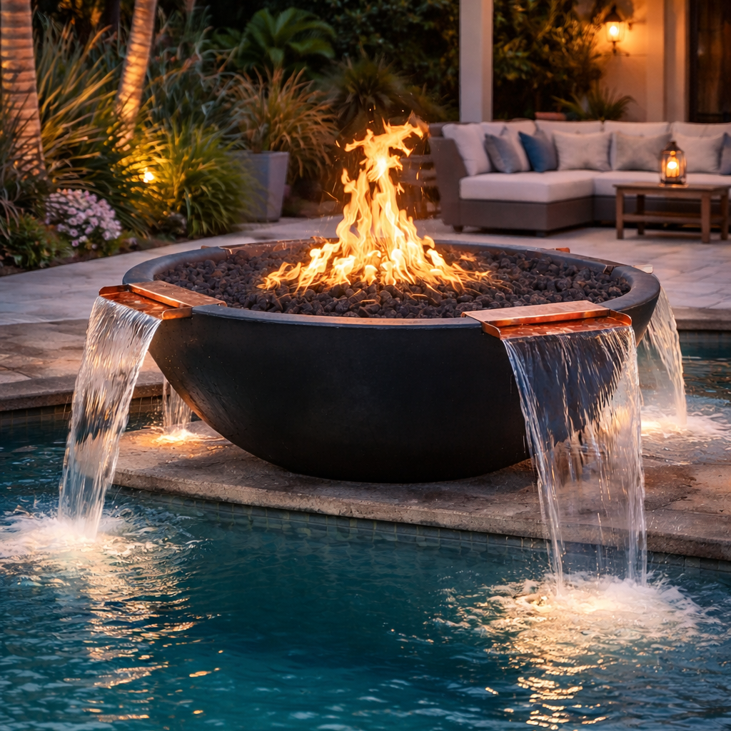 Sedona Concrete Fire & Water Bowl - 4 Way Spill