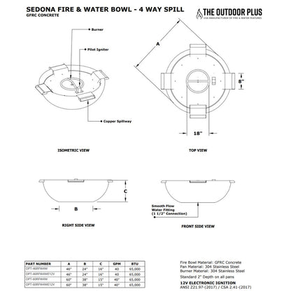 Sedona Concrete Fire & Water Bowl - 4 Way Spill by The Outdoor Plus - Free Cover Included