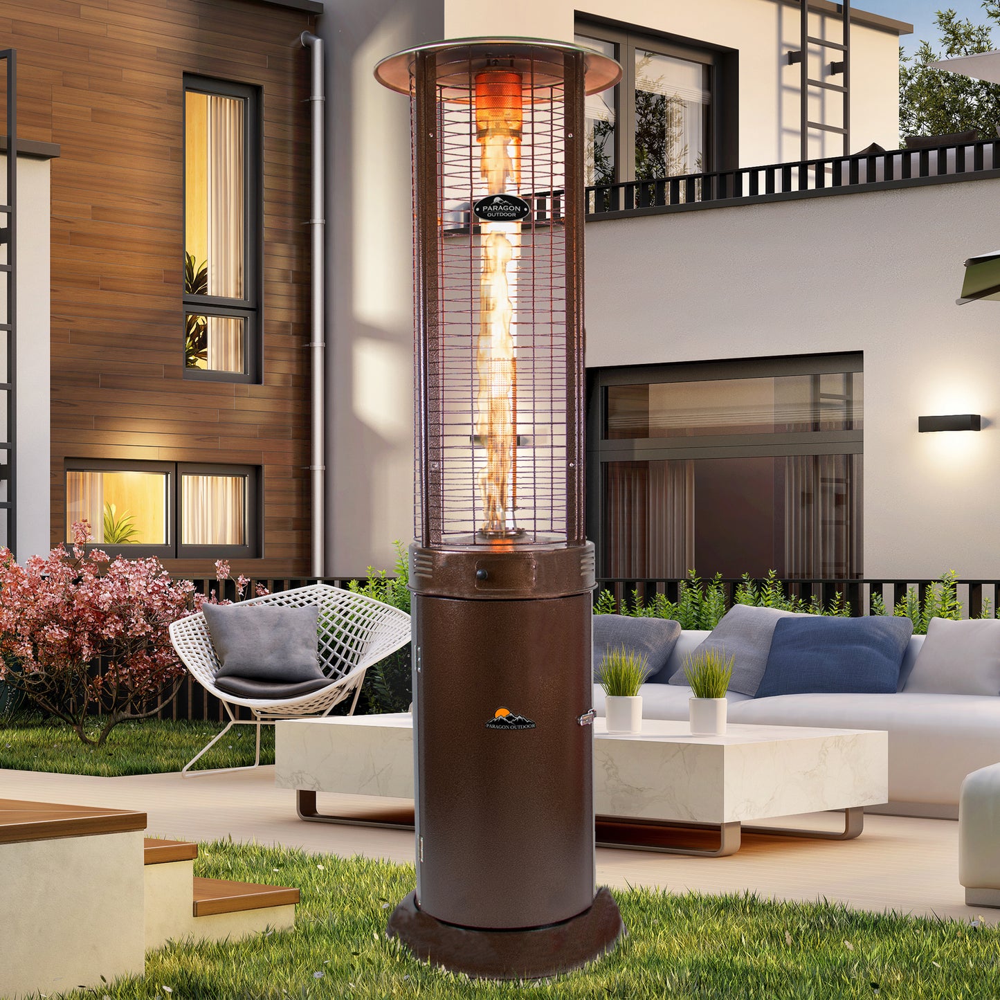 Helios Illume Hammered Bronze Flame Tower Heater, 82.5”, 35,000 BTUs - Propane