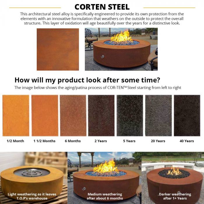 The Outdoor Plus Alameda Corten Steel Fire Table + Free Cover