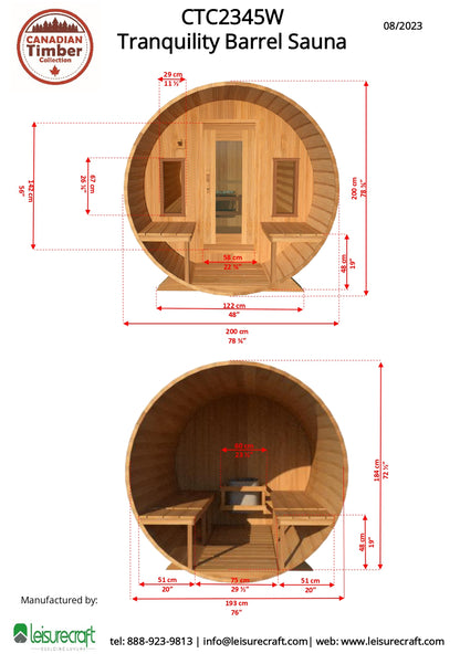 Dundalk Leisurecraft Tranquility Barrel Sauna (up to 8 people) - Wood Burning