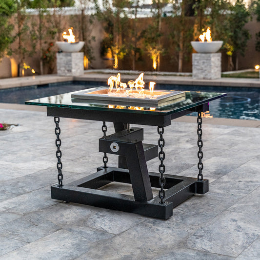 The Outdoor Plus Newton Powder Coated Fire Pit / Chain Support + Free Cover