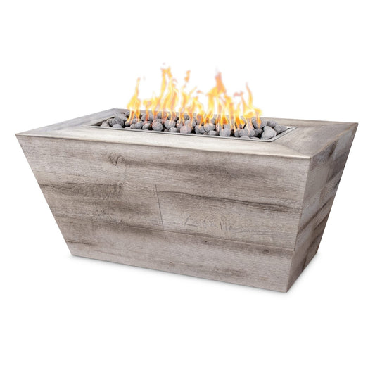 The Outdoor Plus Plymouth Rectangular Wood Grain Concrete Fire Pit + Free Cover