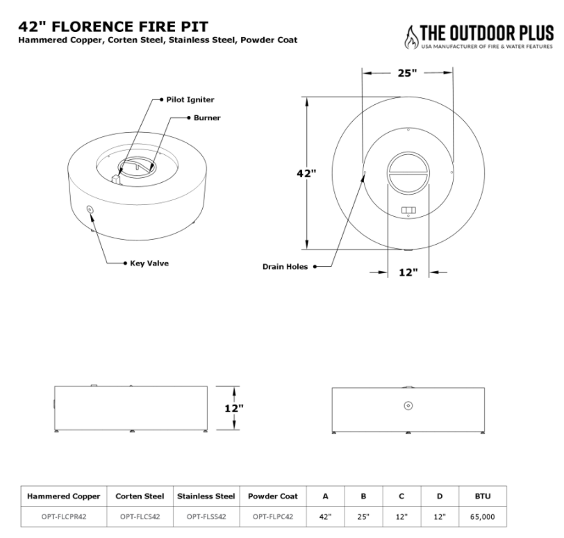 The Outdoor Plus Florence Metal Fire Pit 42" - Free Cover