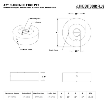 The Outdoor Plus Florence Metal Fire Pit 42" - Free Cover