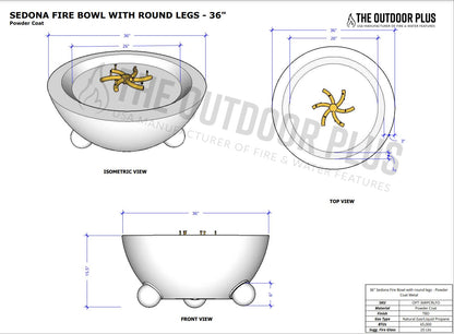 The Outdoor Plus Sedona Fire Bowl with Round Legs - Free Cover